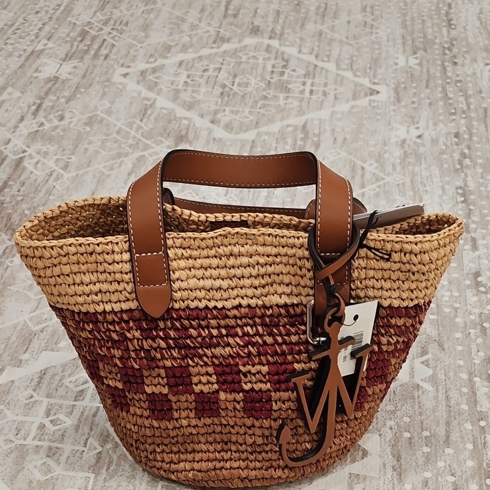 JW ANDERSON Tan and Burgundy Woven Tote